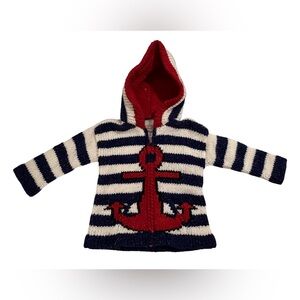 Childs Wool Nautical Anchor Hooded Sweater Jacket Size 2